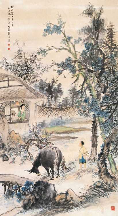 倪田 牛郎织女图 立轴